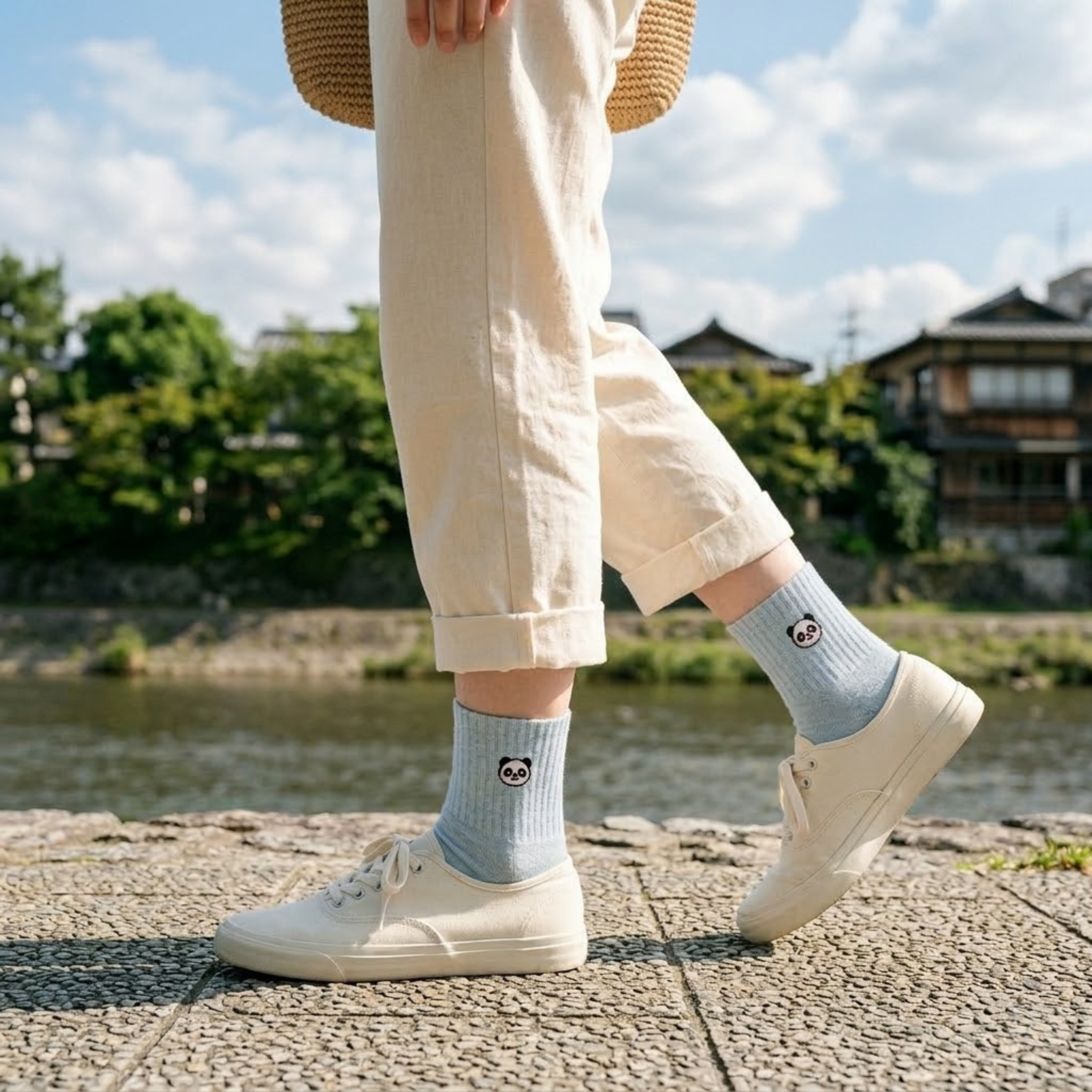 Bamboo Embroidered Animal Socks Panda Food