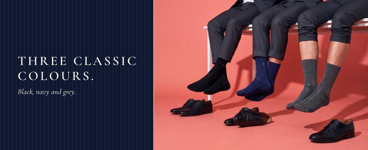 Three classic colours. Black, navy and grey.