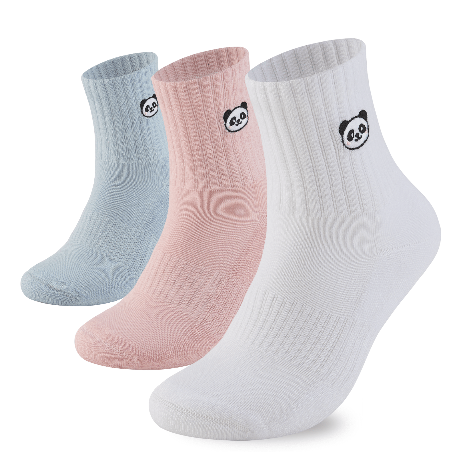 Premium Embroidered Panda Bamboo Crew Socks for Women - 3 Pairs - UK 3 - 7 - Panda Food Bamboo Socks