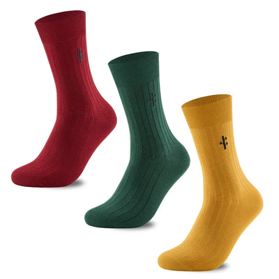 Bamboo Ribbed Dress Socks, 3 pairs · Size 7-12 · Red/Yellow/Green