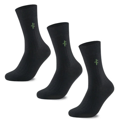 Bamboo Ribbed Dress Socks, 3 pairs · Size 7-12 · Black