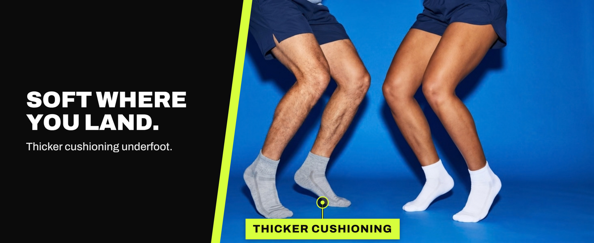 Soft where you land. Thicker cushioning underfoot.