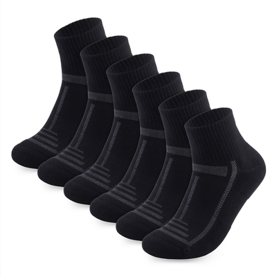 Panda Food cushioned bamboo quarter socks, 3 pairs, Black