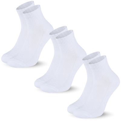 Bamboo Cushioned Quarter Socks, 3 pairs · Size 4-8 · White
