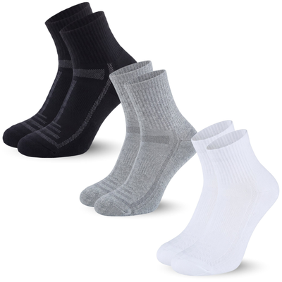 Bamboo Cushioned Quarter Socks, 3 pairs · Size 4-8 · Black/Grey/White