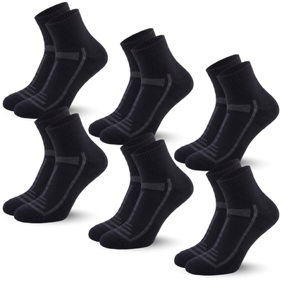 Bamboo Cushioned Quarter Socks, 6 pairs · Size 4-8 · Black