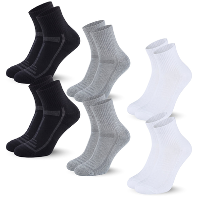Bamboo Cushioned Quarter Socks, 6 pairs · Size 4-8 · Black/Grey/White