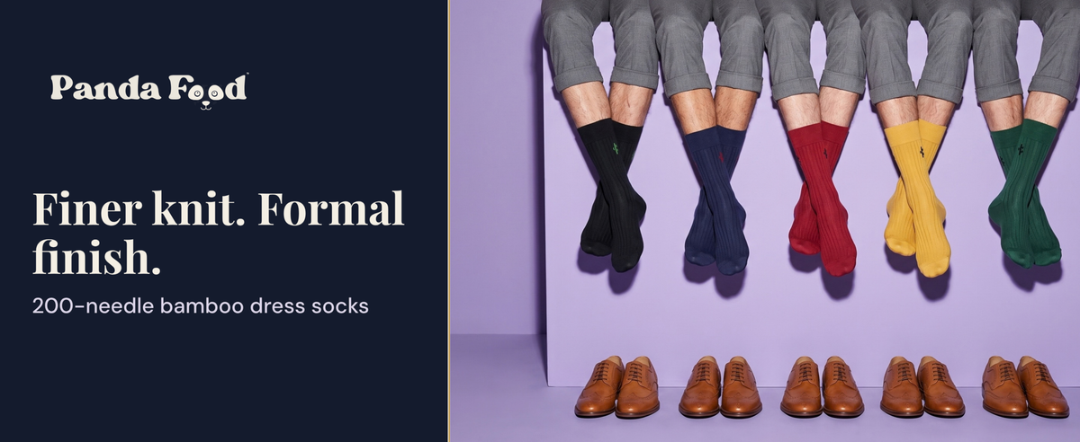200. Finer knit. Formal finish. 200-needle bamboo rayon dress socks.