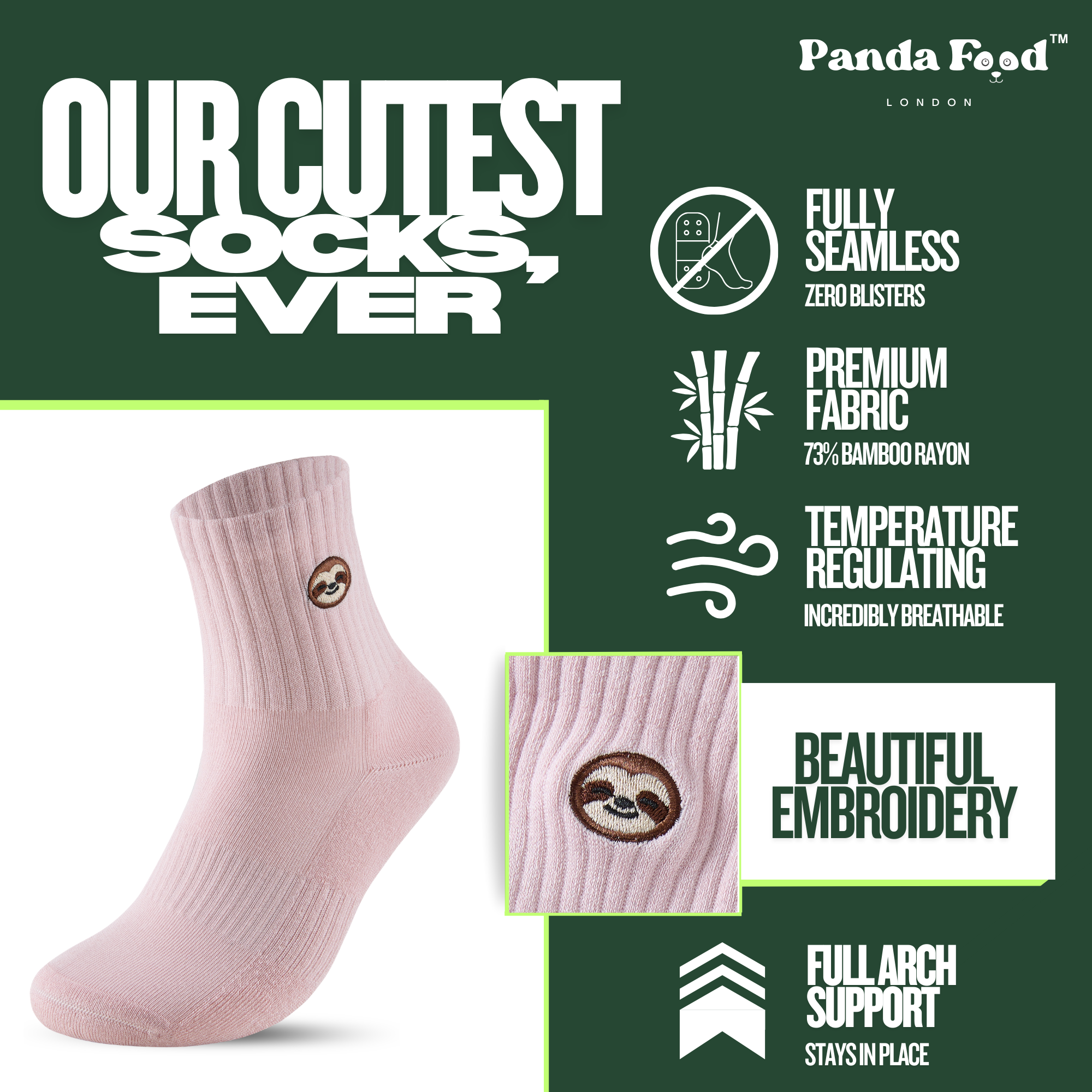 Bamboo Embroidered Animal Socks Panda Food