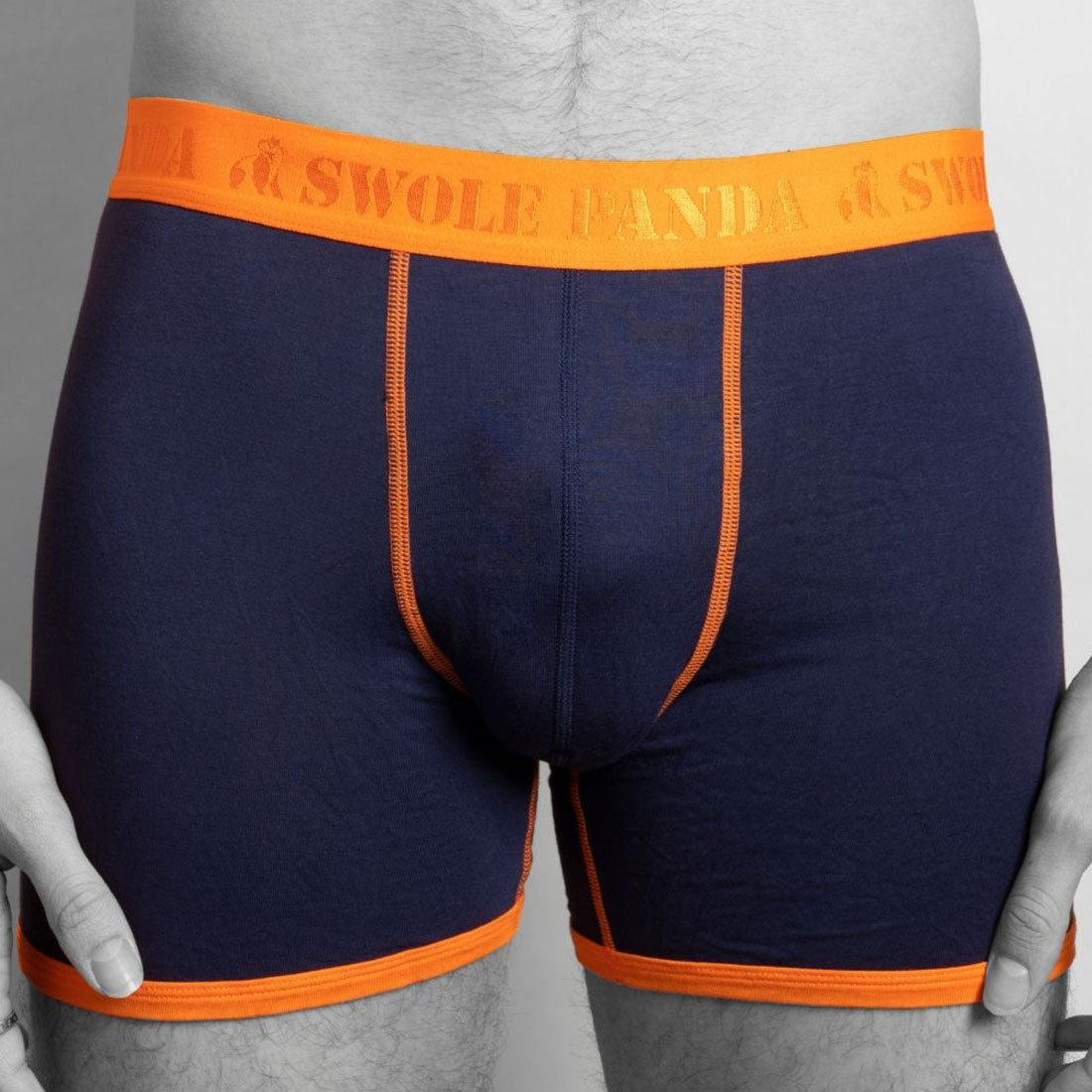 Bamboo Boxers - Navy / Orange Band Swole Panda